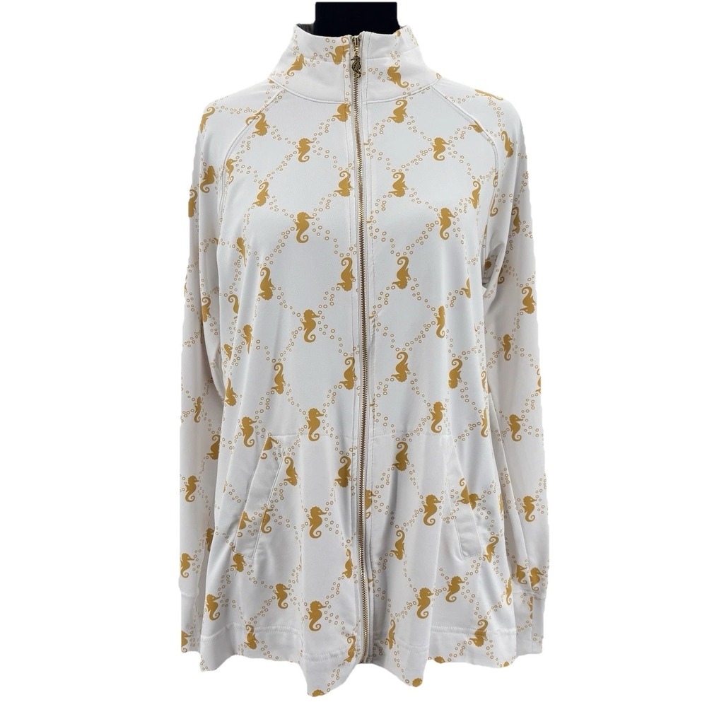 Sunsets‎ & Sweet Tea Jacket Women M Seahorse Print Lightweight Coastal Beach